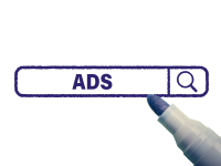 Digital ads marketing concept with search bar keyword ads being written